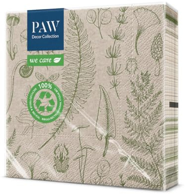 PAW - Recycelte Servietten 3-lagig (33 x 33 cm) I 20 Stück I Perfekt für Geburtstage, Partys, Hochzeiten, Kommunion, Feiern I Umweltbewusste Papierservietten Recycelt - Waldnatur I Forrest Nature