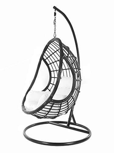 Kideo großer Hängesessel inklusive Gestell und Kissen, Korbsessel, Polyrattan schwarz (Kissen: Nest weiß [1000 Snow])
