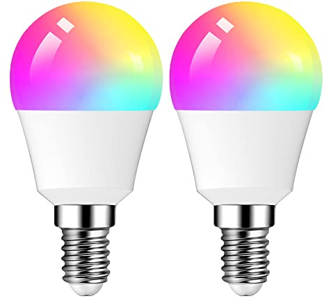 DOGAIN Alexa Smart E14 LED Wlan Lampe, RGB LED G45 Glühbirne Dimmbare Birne 6W 2700-6500K+RGB 16 Millionen Farben Kein Hub Erforderlich Kompatibel mit Alexa Echo, Google Home 2.4 GHz (2 Stück)