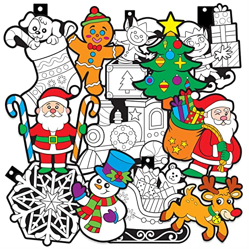 Weihnachtsschmuck zum Ausmalen – 12 Stück – Bastelspaß für alle Altersgruppen – Familienurlaubsprojekt, dekorieren, färben und selbst gestalten (enthält 12 einzigartige Designs)