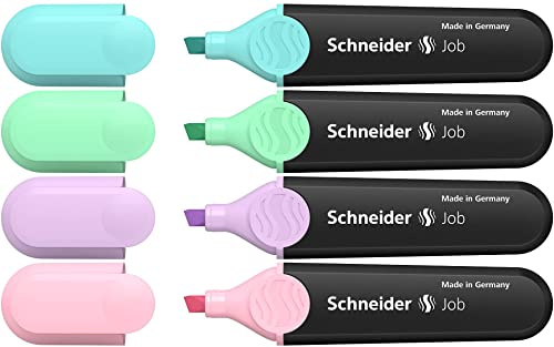 Schneider Textmarker Job Pastell, 1+5mm, Etui mit 4 Farben, Made in Germany