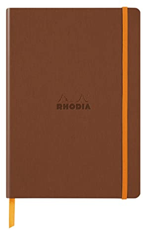Rhodia 117383C - Kladde - Notizbuch Rhodiarama A5 (14,8 x 21cm), Softcover, 80 Blatt elfenbein 90g, liniert, Lesezeichen, Gummizugverschluss, Cover aus Kunstleder, Kupfer, 1 Stück