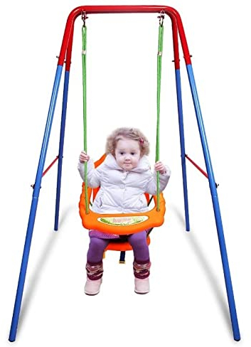 Altalena per Bambini 1-3 Anni, Altalena con Supporto da Giardino, Sedile con Cintura di Sicurezza, capacità di Carico: 25 kg (107 * 96 * 131 cm)