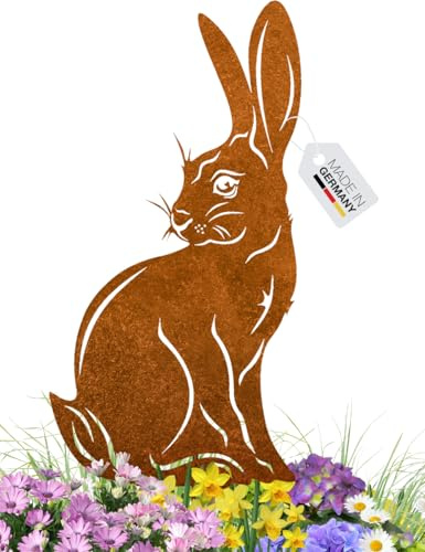 Terma Stahldesign Rost Gartenstecker Osterhase Handmade Germany Osterdeko für draußen und drinnen Gartendeko Frühling Rost Metall, Deko Ostern Hase