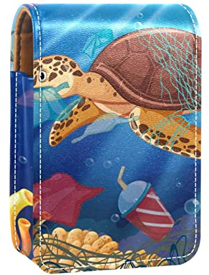 Love Environment Lippenstift-Halter, Motiv: Meeresschildkröte, Koralle, Fisch, Lipgloss, tragbar, Make-up-Tasche, Reise-Lippenstift-Organizer, Etui mit Spiegel, Mini-Lippenstift-Aufbewahrungsbox für