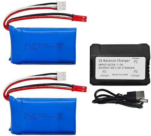 2PCS 7.4V 1100mAh Lithiumbatterie mit USB-Ladekabel für WLToys A949 A959 A969 A979 K929 RC Hochgeschwindigkeitsfernbedienung Autobatterie V912 V913 L959 T23 T55 F45 Hubschrauber Batterie Ersatzteile
