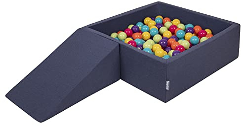 KiddyMoon Spielplatz Aus Schaumstoff Mit Quadrat Bällebad (200 Bälle) Ballgruben Für Babys Spielbad Hindernisläufen, Hergestellt In Der EU, Dunkelblau:Helgrün/Gelb/Türkis/Orange/Dpink/Violet
