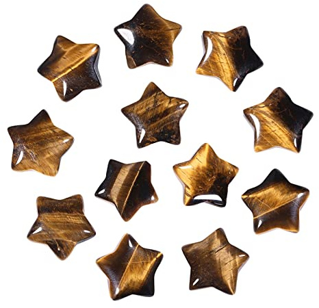 Nupuyai 12 STK. Stern Edelstein Handschmeichler Kristall Glückssterne Deko | 1,5 cm Tigerauge Stern Deko, Handschmeichler Glücksbringer, Sternsteine für DIY-Schmuck, Deko Steine für Vase Zuhause