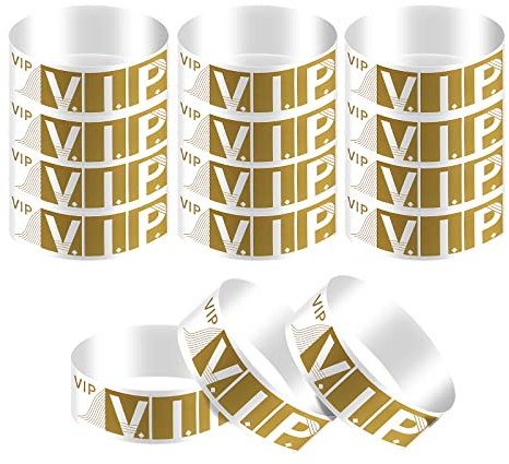 KINBOM 300pcs Paper Wristbands for Events, Identification Wristbands Lightweight VIP Paper Adhesive Bracelets for Events Concerts Clubs Festivals(Gold)