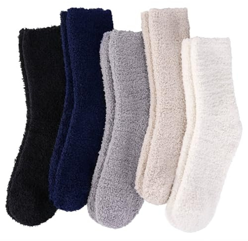 HIALTODAY 5 Paar Kuschelsocken Damen, Flauschige Bettsocken aus Korallenfleece, Dicke warme Plüschsocken, Weiche bequeme Flauschsocken im Winter