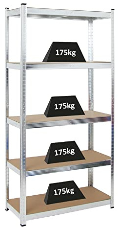 PROREGAL Etagère Robuste Ragnar | HxLxP 180x90x40cm | Charge Totale de 875kg | Galvanisé | Étagère de Garage, étagère de Cave