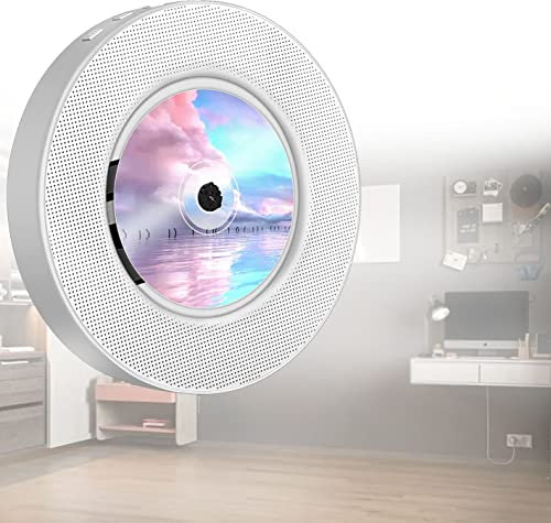 CD Player Wall Mounted CD Player,CD Players for Home,Portable CD Player,Player Home Audio,with Timer Built-in HiFi Speakers,with Remote Control,FM Radio,LED Screen,White