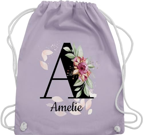 Turnbeutel Rucksack - Buchstabe anpassbar mit Name I Geschenk Initialen - Unisize - Pastell Lila - jga beutel blumen stoffbeutel schule personalisierte buchstaben a beuteltasche kita tasche