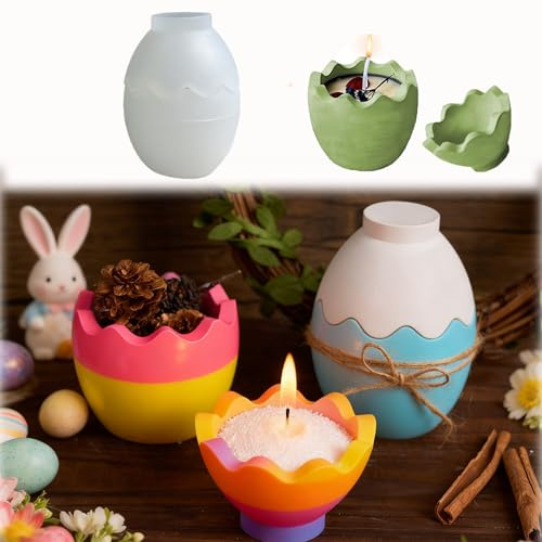 Silikonformen Gießformen Ostern Eier Silikonform Frühling Eierschale Mit Deckel Giessformen Gießformen Silikon Ostern Silikonformen Frühling Osterei Kerzenhalter Gibs Formen Für Blumentopf Kerzen (C)