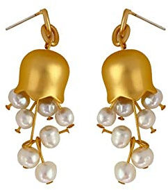 HMOOY Glockenblumen-Perlenohrringe,Maiglöckchen Blumenohrring Vintage Gold Glocke Orchidee Blume Dangle Perle Ohrringe Lily Blume Ohrringe für Frauen