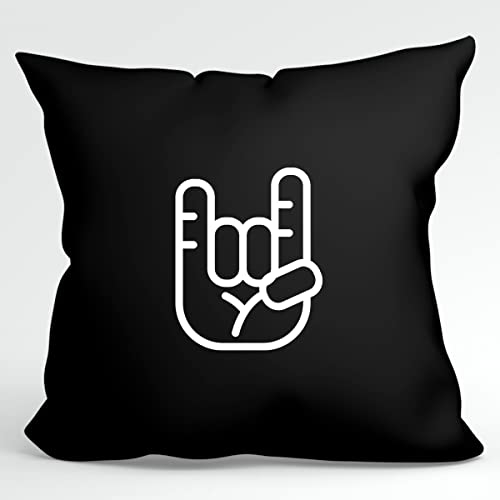 Huuraa Kissen Pommesgabel Hand Deko Kissenbezug 40x40cm Black mit Motiv für Rocker Geschenk Idee für Freunde und Familie