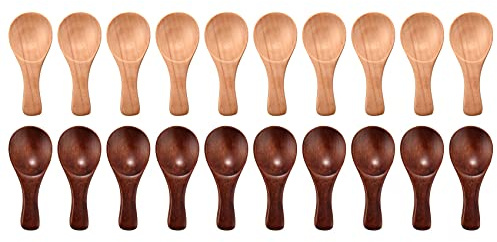 Ocnvlia 20 Pieces Small Wooden Spoons Mini Condiments Sugar Seasoning Salt Honey Teaspoon Coffee Tea Jam Mustard Ice Cream Wood Spoons