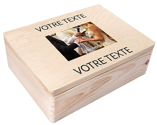 Creative Deco Personalisierte Geschenke Wunschtext + Foto | Fotogeschenke | Holzkiste | dein Eigenes Bild Individuelle Geschenk JGA Geschenkkiste Geschenkbox für Frauen, Männer, Paar | 40 x 30 x 14 cm
