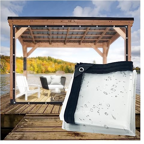 RAUMPA 6x8 ft Clear Plastic Vinyl Tarp with Grommets, Heavy Duty Waterproof Tarps and Sheeting for Chicken Coops, Patios, Greenhouses, Balconies, Gazebos, Porches, and Winter