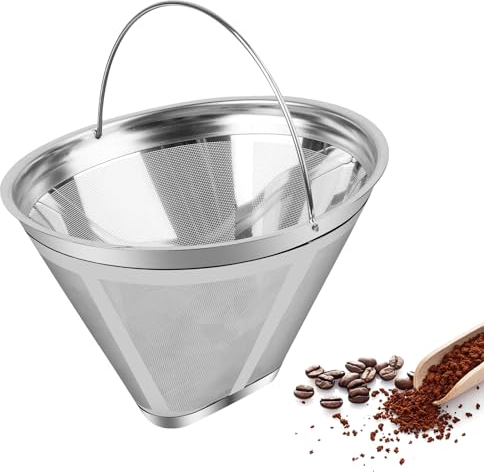 Filtro per Caffè Riutilizzabile in Acciaio Inox permanente filtro caffè Misura 4 con Manico per Macchina da caffè americano