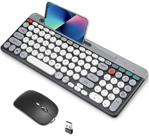 LYEAA Set mouse tastiera wireless 2.4Ghz Bluetooth-Dual Mode con supporto for telefono Tastiera BT Mouse ergonomico
