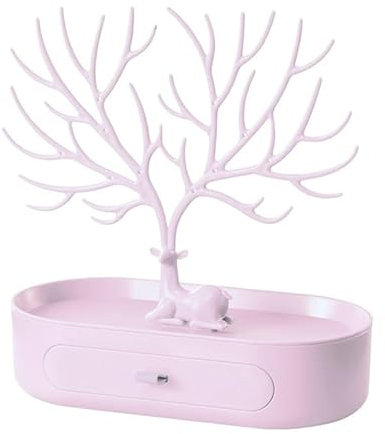 Soulnioi Elch-Schmuckständer, Baum, harziger Ringhalter/Ohrringhalter/Ringhalter, Tablett für Ringe für Schmuck, Ring/Hochzeitsschmuck, dekorativer Präsentationsständer, Rosa