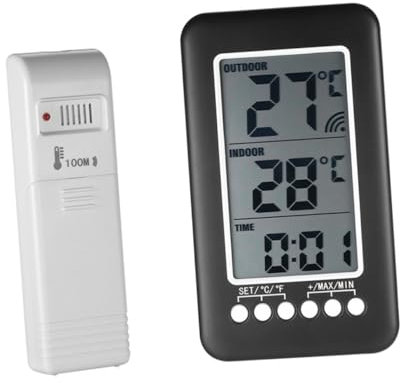 Toddmomy Thermomètre Numérique Sans Fil Intérieur/Extérieur Avec Horloge Mesure De Température Pour Réfrigérateur Et Congélateur Alarme Haute Et Basse Température