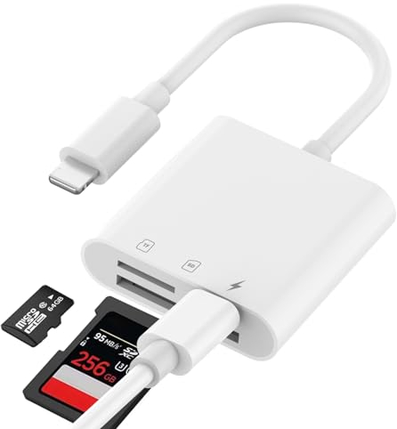 Vonxite SD Card Reader for iPhone, 3 in 1 SD Card Reader Adapter SD/TF Card Reader Simultaneous Charging & Card Reading Camera Card Viewer Plug and Play Memory Card Reader for iPhone 14/13/12/11/iPad
