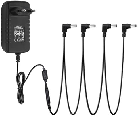 STRICH Guitar Pedal Power Supply Adapter (1000mA -1A) AC DC 9V with 4 Way Daisy Chain Cables, Compatible for Most Effect Pedals (Tip Negative)