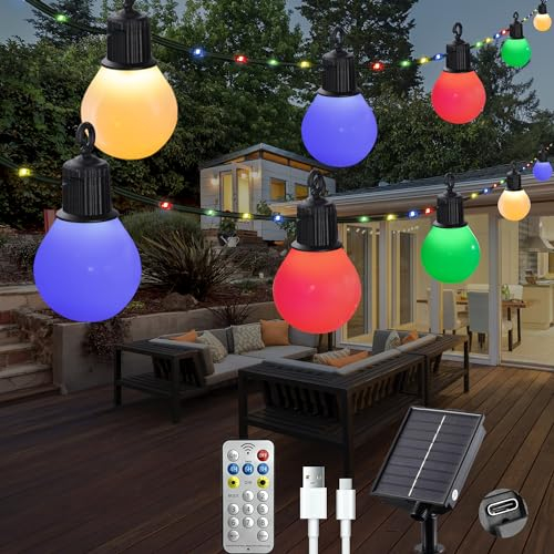 Litark Guirlande Solaire Extérieur avec 20 G40 Ampoules, 10M Decoration Noel Exterieur Solaire avec Télécommande, 8 Modes, Etanche, Décoration pour Jardin, Terrasse, Balcon (Multicolore)