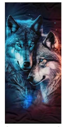 PEIHUODAN Strandtuch XXL Microfaser Groß Herren Kinder 3D Tiger Wolf Leopard Tier Handtuch Badetuch Schnelltrocknend Strand Duschtuch Strandlaken Saunahandtuch Fitness Kuscheldecke (100x200 cm,Blau)