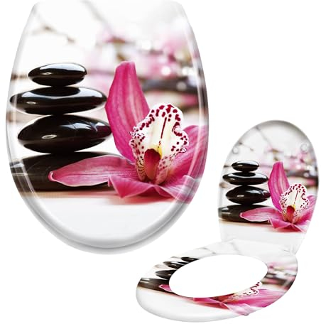 Suusolny WC Sitz Absenkautomatik Toilettendeckel mit Absenkautomatik，Softclose aus Duroplast und Edelstahl Toilettensitz in Universal Größe - Rot Blumensteinkunst