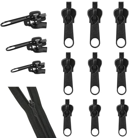 PRETTI 12er Pack Reißverschluss Ersatz Schieber Set in Drei Größen - Universal Zipper für Jacken, Koffer & Rucksäcke, Langlebige & Abnehmbare Reißverschlusszieher aus Legierung, Schwarz