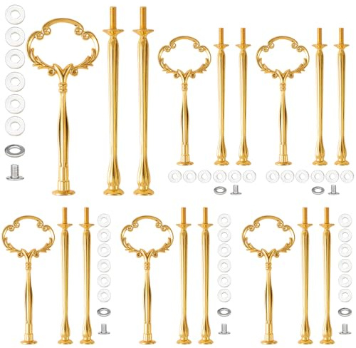 Pasdrucn 6 Pack Etageren Stangen Set, Etagere Schwarz, 3 Etagen Etagere Stangen, Etagere Bausatz Vintage Metallstange, Hochzeitstorte Tortenständer Für Tortenhalter Torten (Gold)
