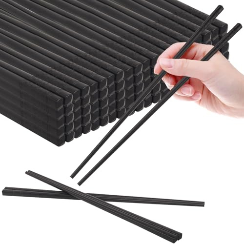 50 Paar Fiberglas-Essstäbchen, wiederverwendbare Essstäbchen, rutschfest, spülmaschinenfest, schwarze Kirschblüten-Essstäbchen für japanischen und chinesischen Stil (24,1 cm)