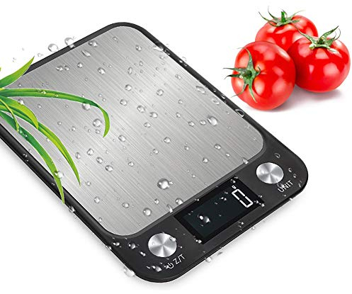 Stainless Steel Digital Kitchen Scale 10kg 5kg High Precision 1g Waterproof Electronic Scale Food Baking Scales, Tare, Battery Powered (Color : White, Size : 10kg/1g) (Black 5kg/1g) (Black 5kg/1g)