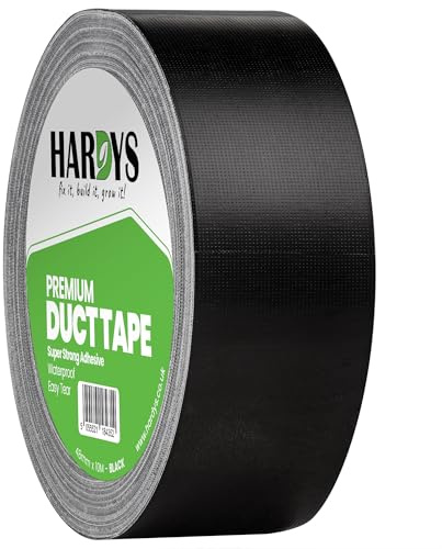 Hardys Black Duct Tape, 48mm x 50m (Pack of 1) | Waterproof Gaffer Tape for Electrical, Plumbing, Indoor & Outdoor Use | 220um Heavy Duty Thickness, Extra-Strong Adhesive