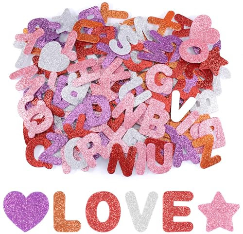 Hejo 196 Stück Moosgummi Buchstaben, Funkeln Buchstaben Aufkleber, Bunte Glitzer Buchstaben Selbstklebend, Glitter Alphabet Klebebuchstaben Groß für Kartendekoration