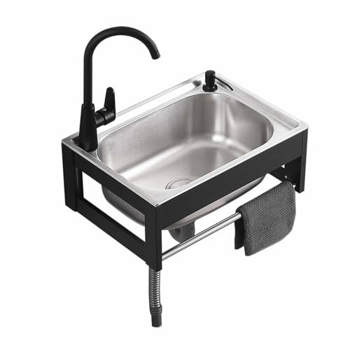 Spüle Küche Spültisch Kitchen Sink Edelstahl Wandmontage Waschbecken Freistehend Ausgussbecken Mit Wasserhahn Und Ablassvorrichtung Kommerzielles Einzelbecken Gewerbespüle(50x40cm)