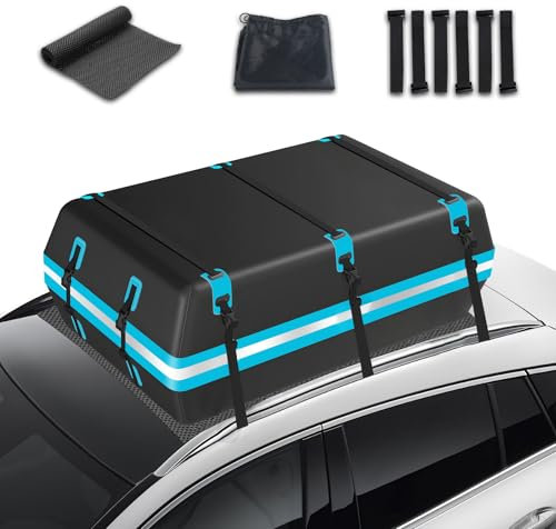 Rimoody Auto Dachbox Faltbar 21 Kubikfuß/595L Wasserdicht Dachkoffer XXXL Dachbox Taschen mit Rutschfester Matte Aufbewahrungsbox Dachtasche mit/ohne Gepäckträger Dachbox für Autos, Vans, SUVs