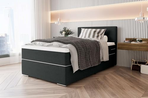 99rooms Phönix Mini Boxspringbett Einzelbett: 90x200 cm, Webstoff Malmo_New Anthrazit, Box: Bonellfederkern, Matratze: Taschenfederkern 17 cm, Kaltschaumtopper 3,5 cm