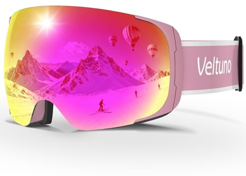 Veltuno Ski Goggles for Men Women Adult & Youth, OTG Snowboard Goggles Anti Fog, Snow Goggles UV Protection Wide Vision (Pink Frame/Revo Pink Lens (vlt 14.0%))