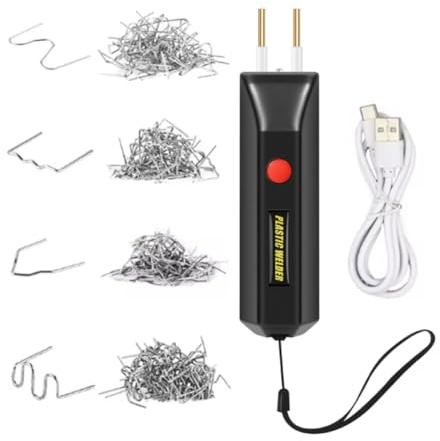 Huudngeje Máquina Soldadora de Plástico Inalámbrica, Kit de Soldadura de Plástico con Batería, 4 Tipos de Grapas Onduladas, Indicador LED para Grietas de Parachoques de Coche