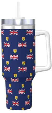 JIUTY Taza de viaje de acero inoxidable con diseño de bandera de las Islas Turcas y Caicos, 1,134.0 g Ice Bully con asa, taza de viaje de acero inoxidable, para agua, té helado, café, regalo