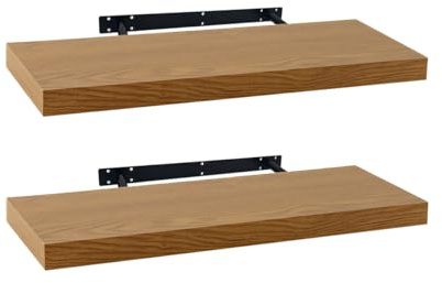 LOLAhome Set de 2 estantes de Pared flotantes Color Roble de 60x23,5x3,8 cm