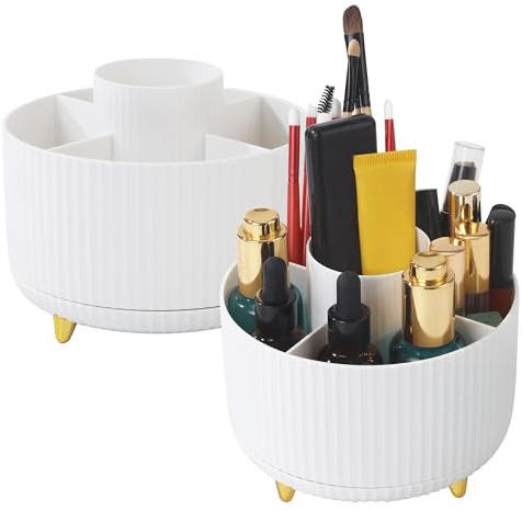 BUCOMTU 2 Pinzas Organizador de Maquillaje Giratorio 360°,Almacenaje Maquillaje Se puede utilizar para perfumes y cosméticos, mesa de baño, dormitorio caja de almacenamiento giratoria (Blanco)