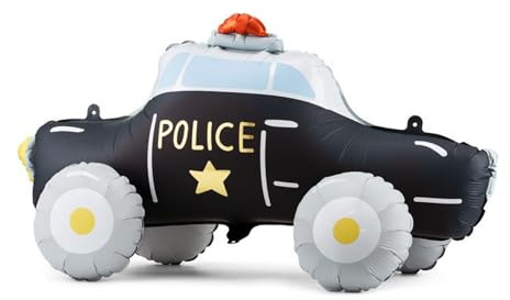 Stehender Folienballon Polizeiwagen, Farbmix, ca. 90 x 41 cm nach dem Aufblasen, wiederverwendbar, Luftfüllung, mit Strohhalm – Partydeko für Kindergeburtstag und Motto-Partys