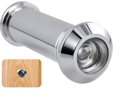 Door Viewer Spy Hole for Front Doors - 180° Wide Angle Security Peephole with Adjustable Length 35-60mm Polished Chrome Finish Cat Eye Viewer for Home Hotel Safety, Zinc Alloy Silver