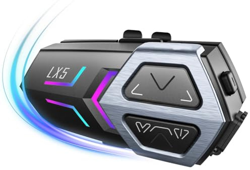 Cpolebev LX5 Cuffie per da Moto Mesh Interfono per 10 Motociclisti 2000m Altoparlante Vivavoce, Bluetooth 5.3 Impermeabile 1 Pz