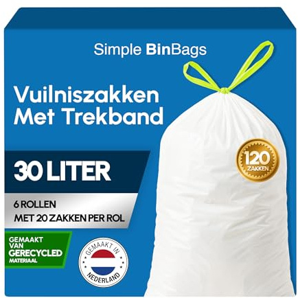 Simple Sacs Poubelle 30L Compatible avec Brabantia Code O, Fabriqué aux Pays-Bas, 120 pièces, 6 rouleaux x 20 Sacs Poubelle (30L)